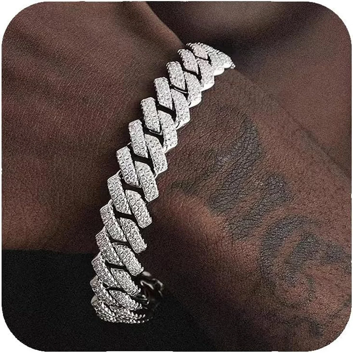 Pulsera cubana prong iced 12 mm plateada 20 cm