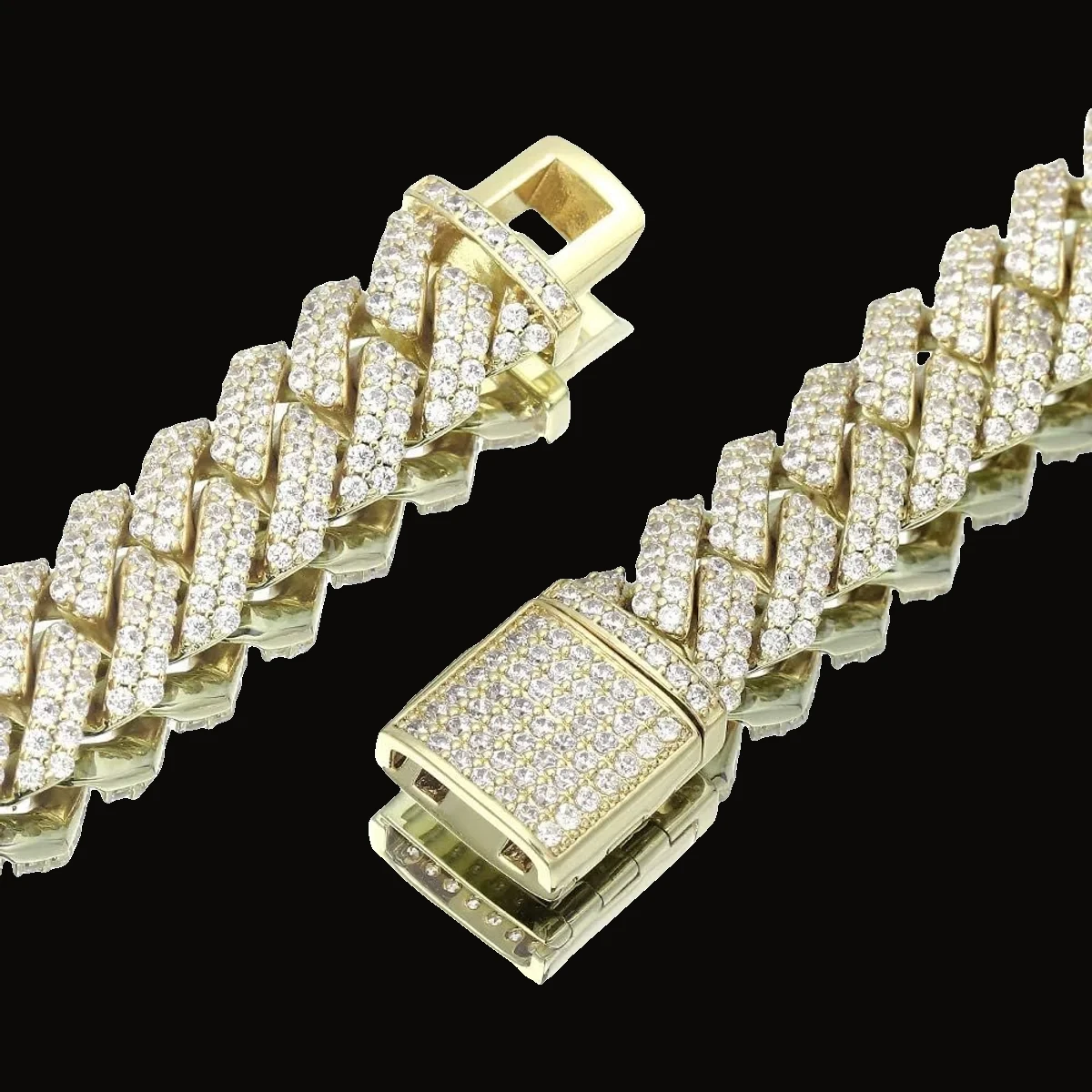 Cadena cubana prong iced 12 mm dorada 50 cm 2