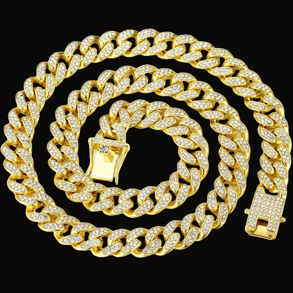 Cadena cubana Miami iced 11 mm dorada 50 cm 2