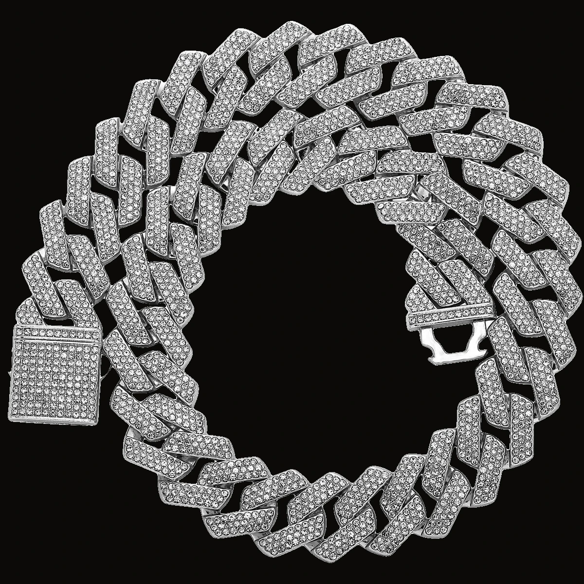 Cadena cubana prong iced 15 mm plateada 50 cm 2