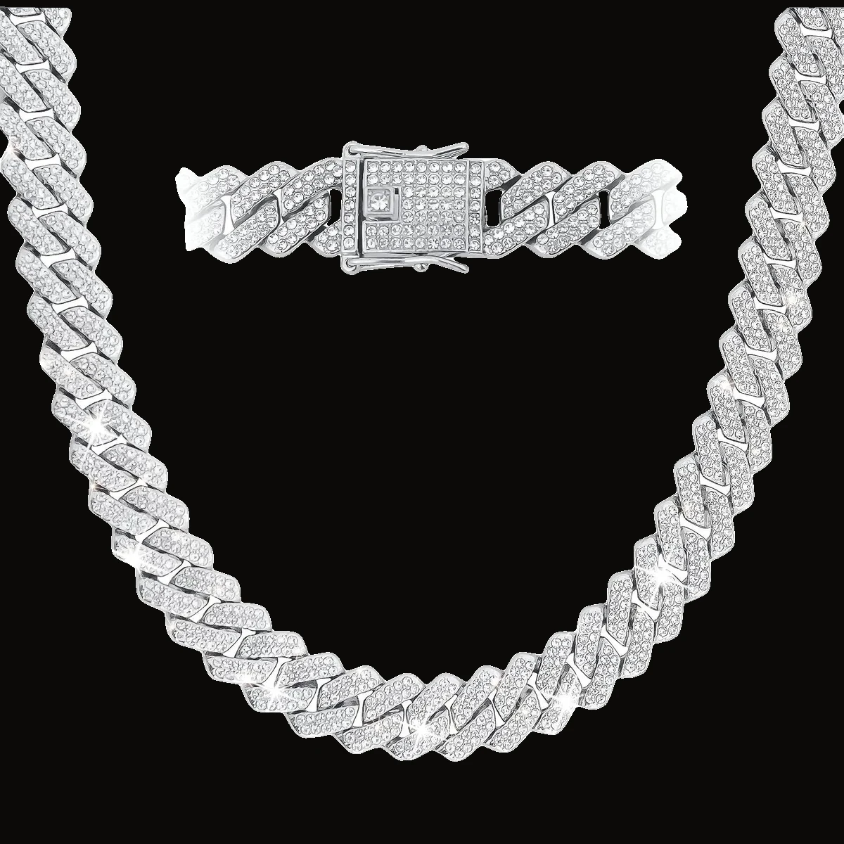 Cadena cubana prong iced 11 mm plateada 50 cm 2