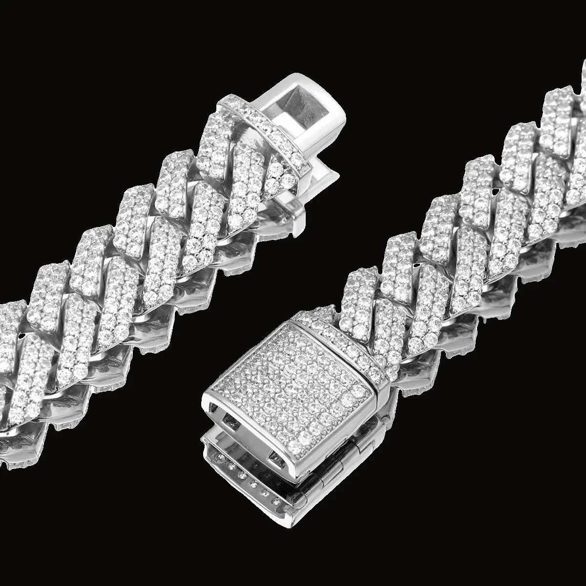 Cadena cubana prong iced 12 mm plateada 50 cm 2