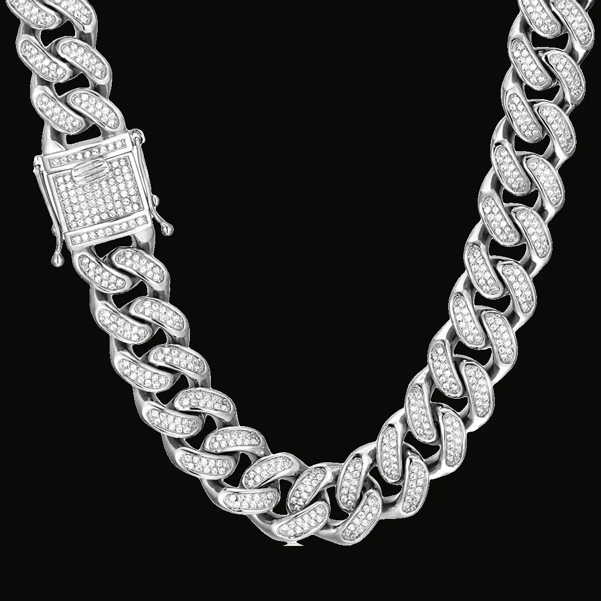 Cadena cubana Miami iced 11 mm plateada 50 cm 2