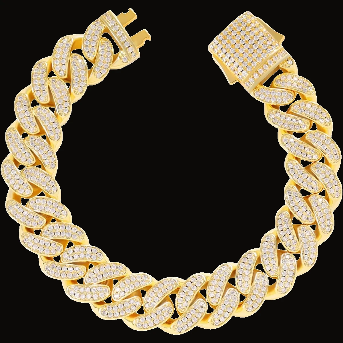 Pulsera cubana prong iced 12 mm dorada 20 cm 2