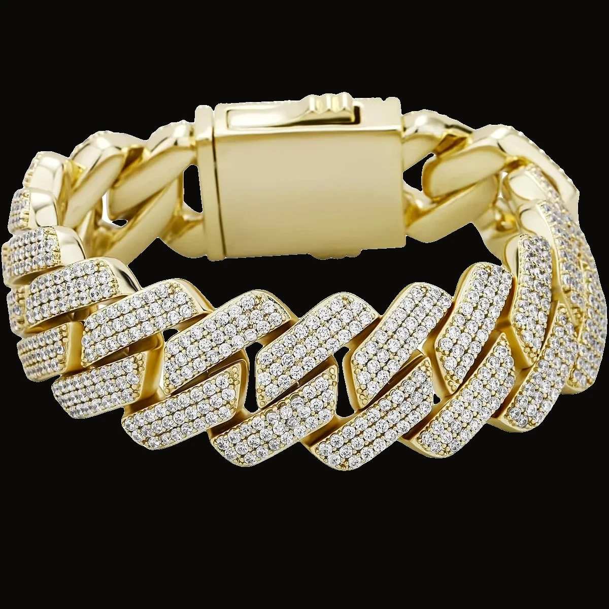 Pulsera cubana prong iced 15 mm dorada 20 cm 2