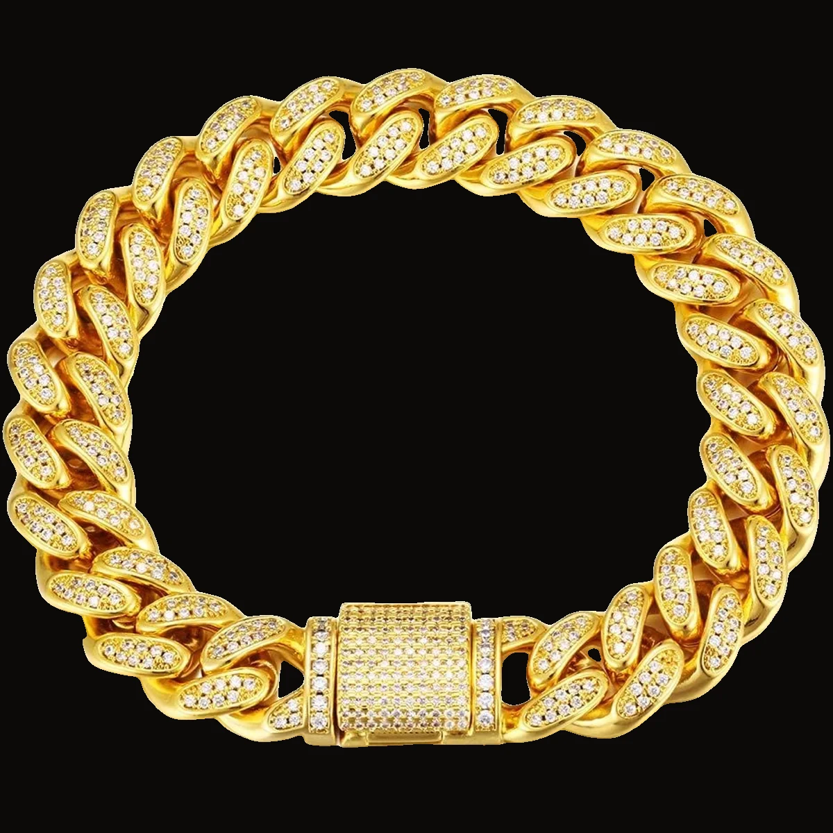Pulsera cubana Miami iced 11 mm dorada 20 cm 2