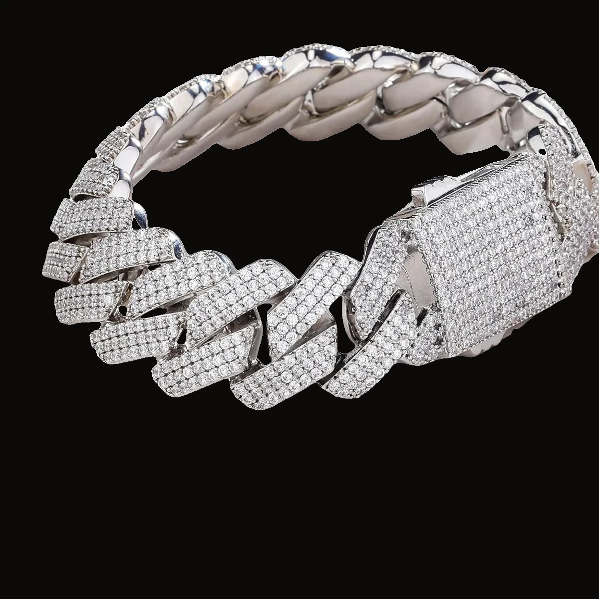 Pulsera cubana prong iced 15 mm plateada 20 cm 2