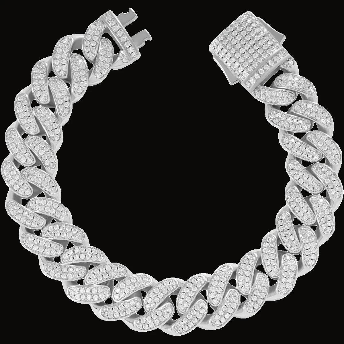 Pulsera cubana prong iced 12 mm plateada 20 cm 2