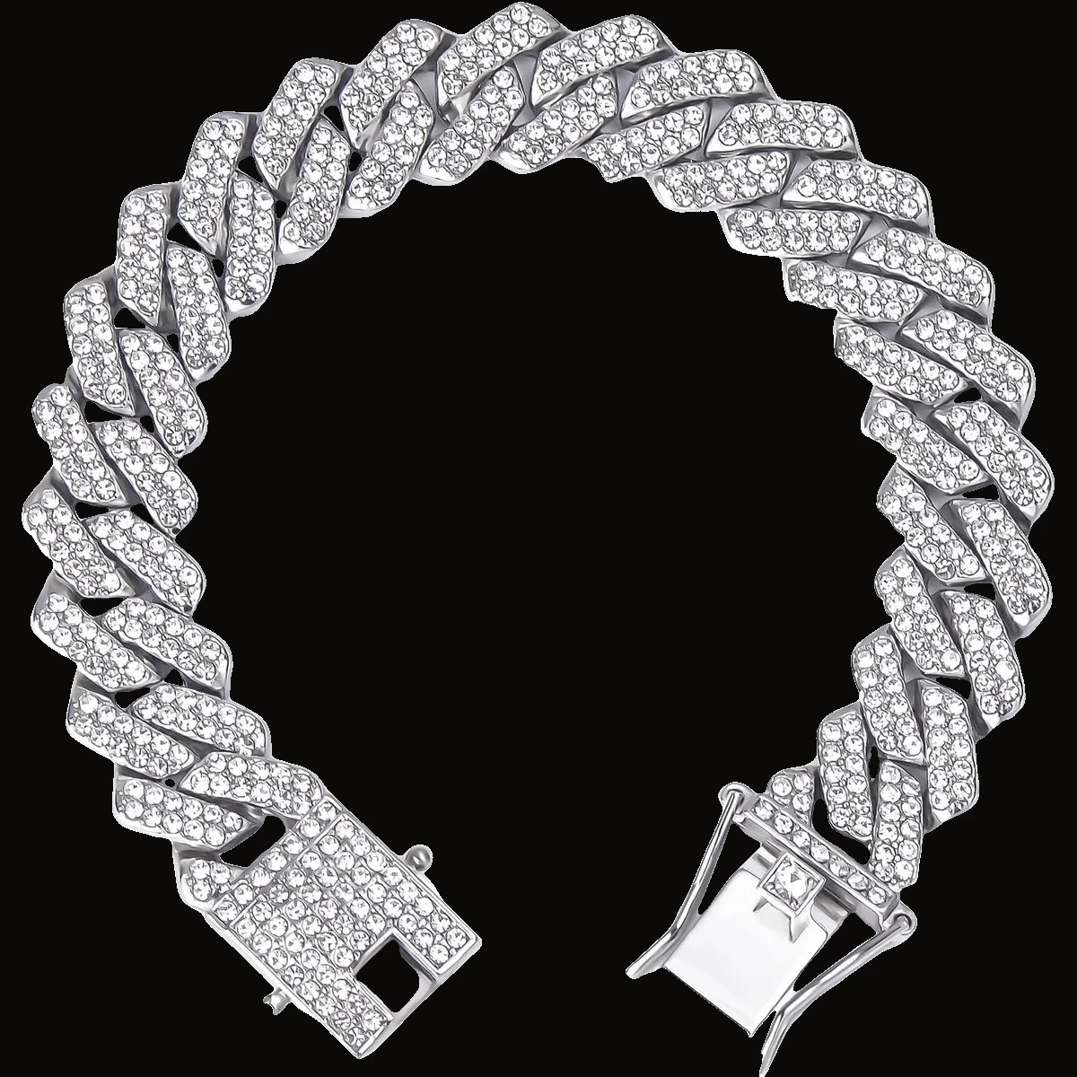 Pulsera cubana prong iced 11 mm plateada 20 cm 2