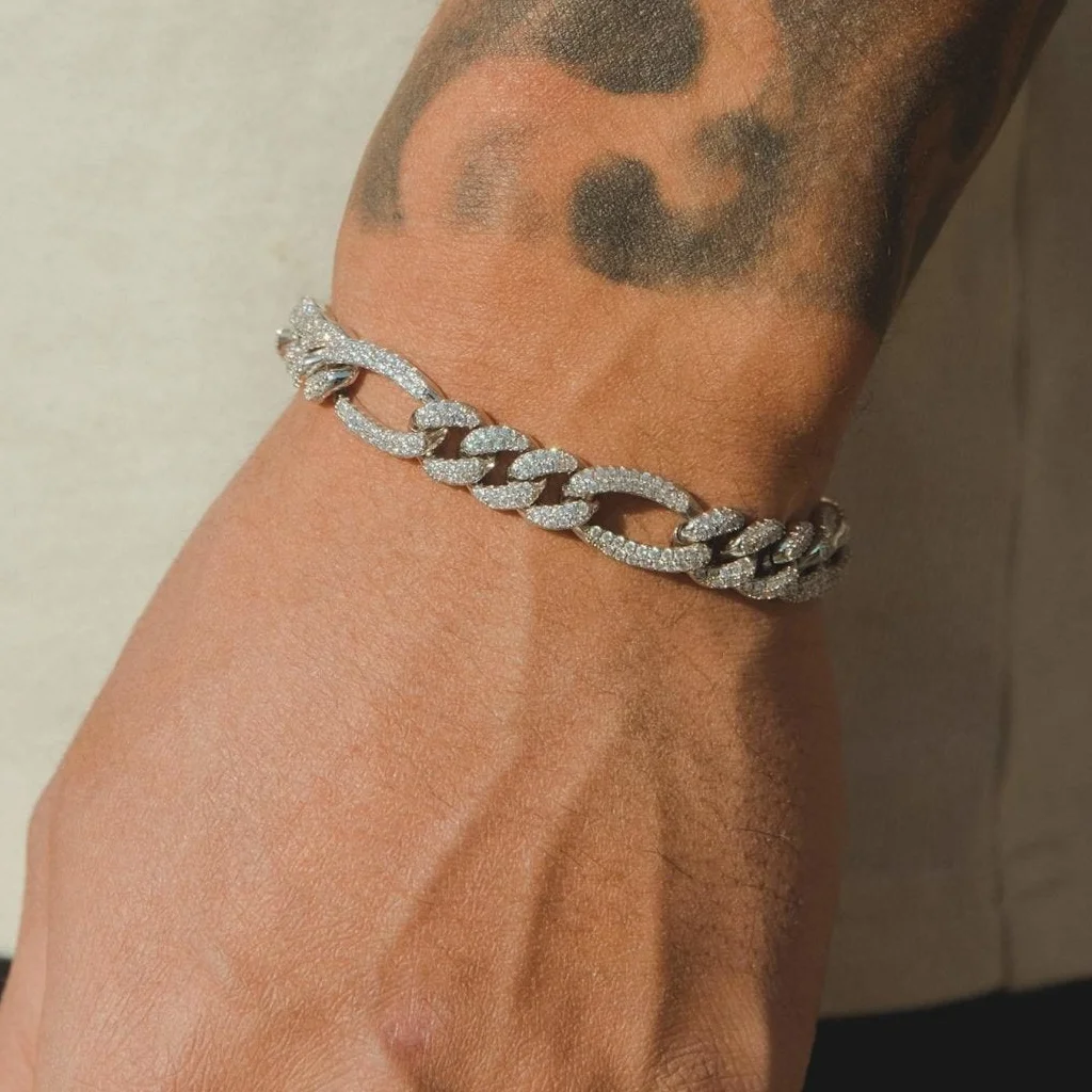 Pulsera Figaro iced 10 mm plateada 20 cm