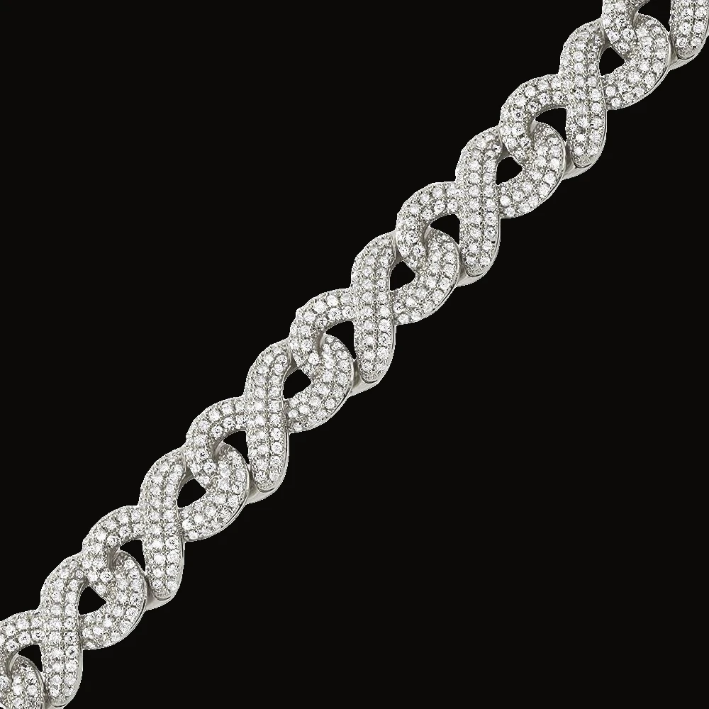Pulsera eslabón infinito iced 13 mm plateada 20 cm