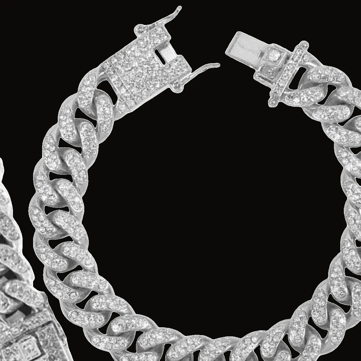 Pulsera cubana Miami iced 11 mm plateada 20 cm 2